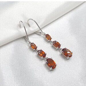 WSJ Signed 925 Sterling Silver Citrine Drop Earrings